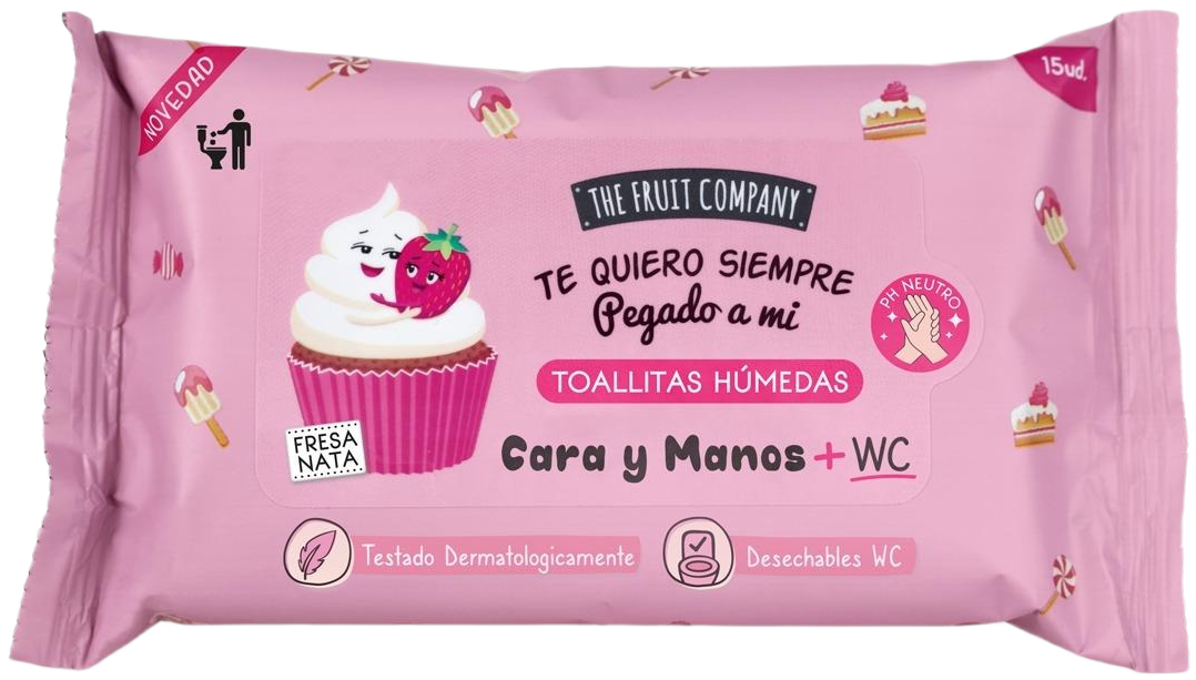 Toallitas Húmedas para Cara y Manos Desechables Fresa Nata - The Fruit Company