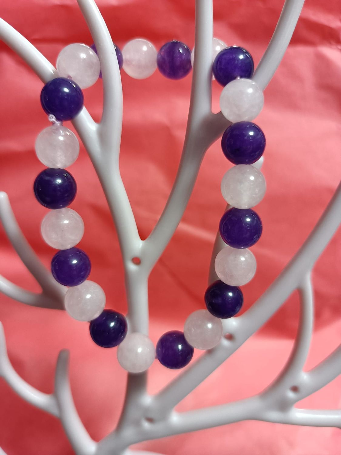 Pulsera de cuarzo rosa y amatista