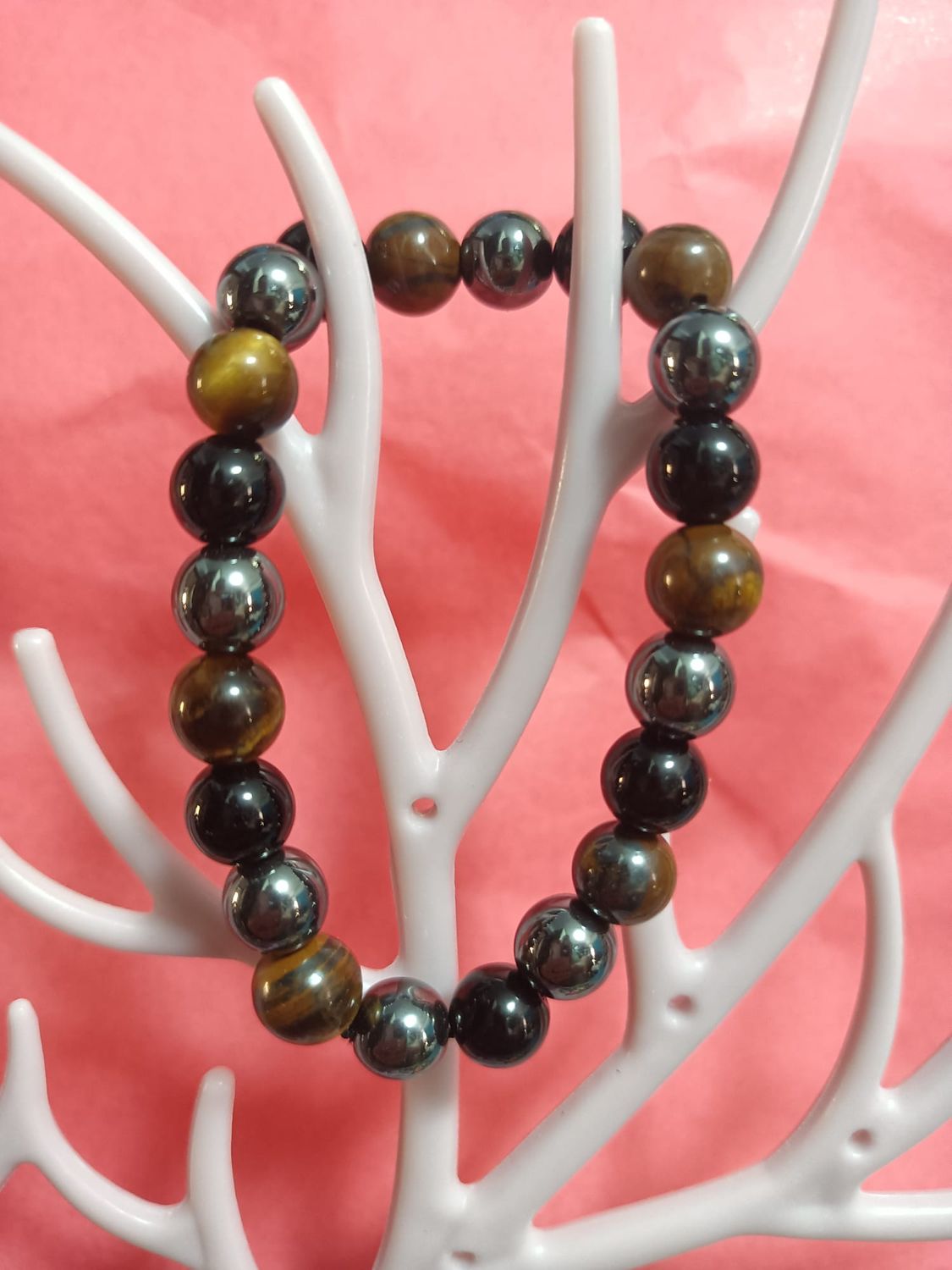 Pulsera de ojo de tigre, obsidiana y hematita