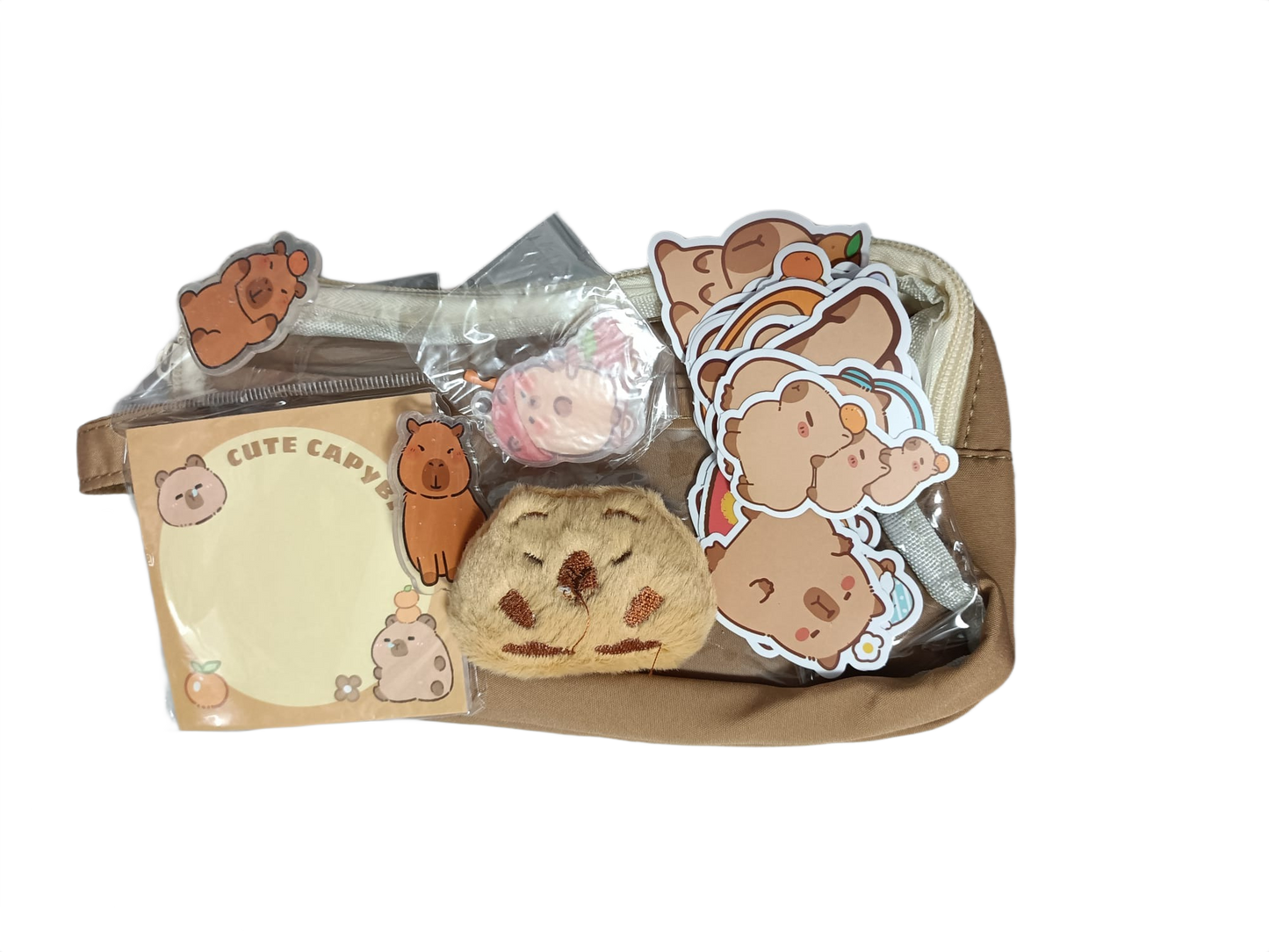 Pack capibara de estuche y útiles de papelería