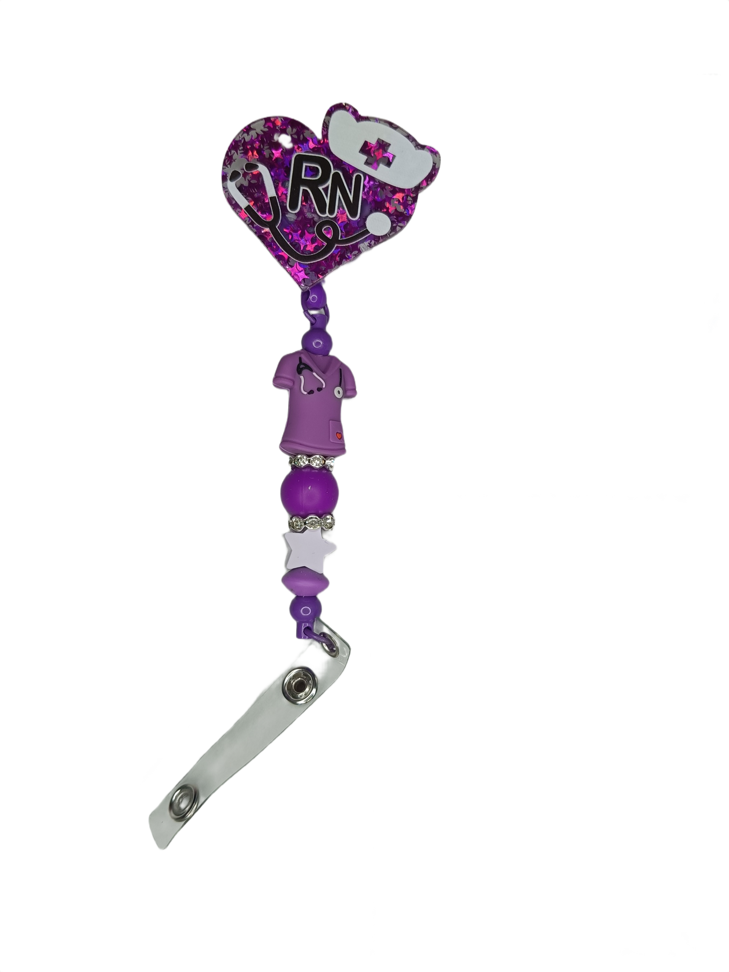 Porta tarjetas extensible enfermera morado