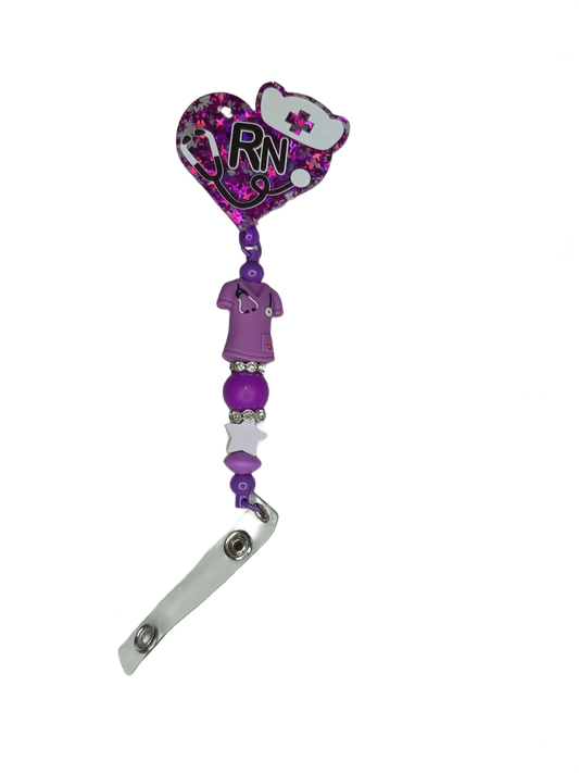 Porta tarjetas extensible enfermera morado