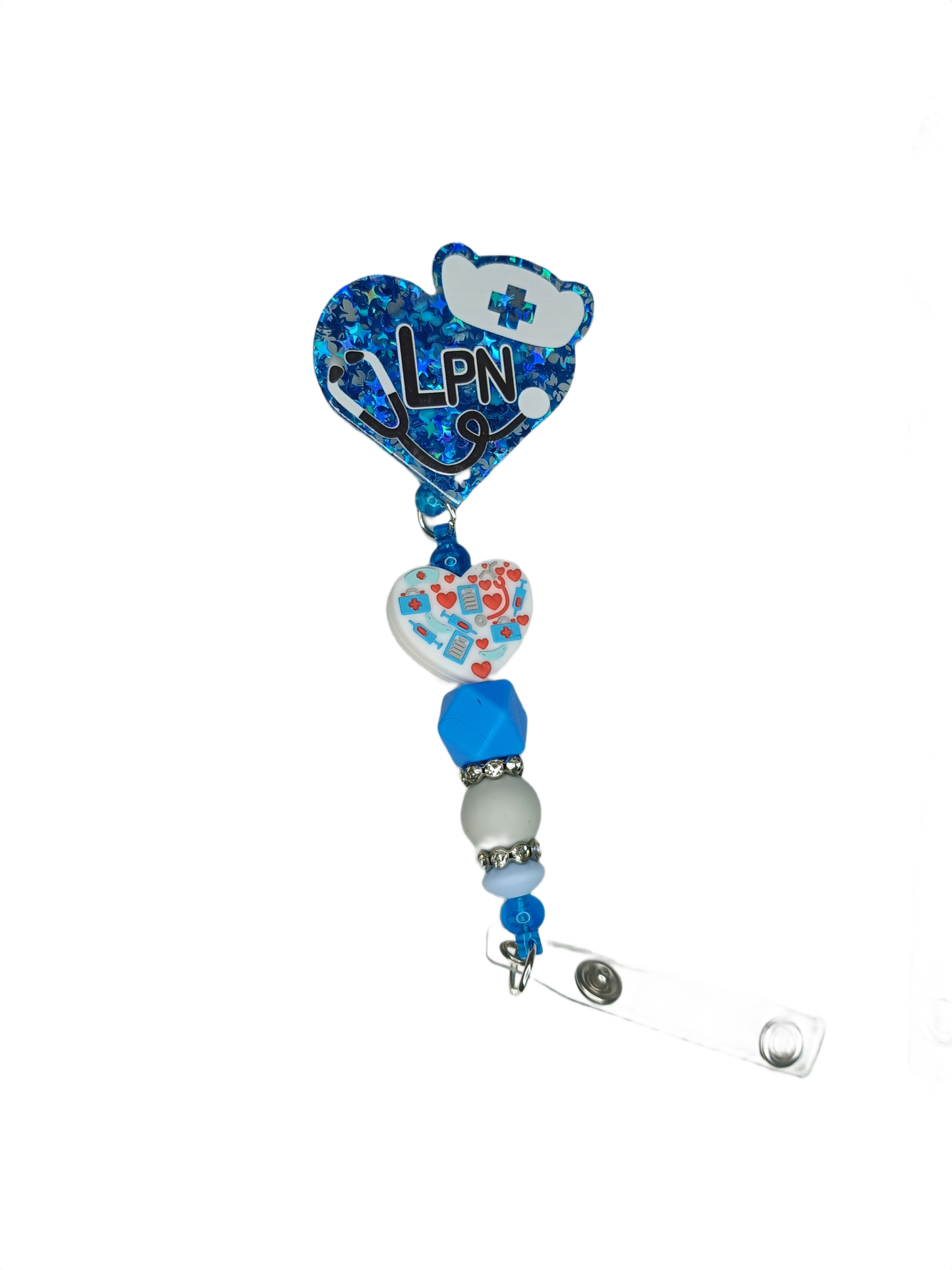 Porta tarjetas extensible enfermera azul