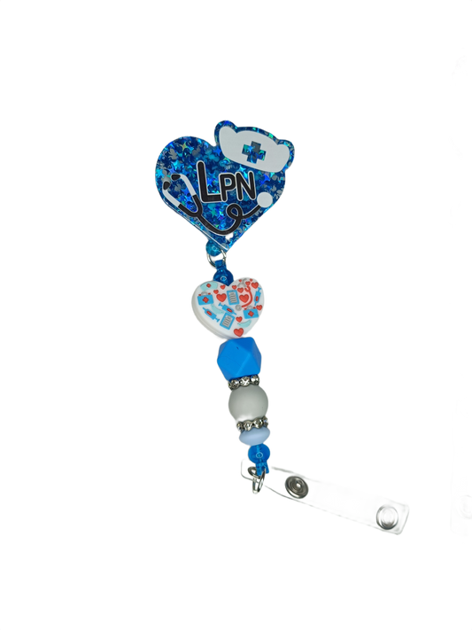 Porta tarjetas extensible enfermera azul