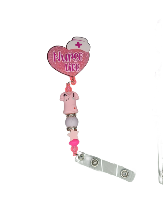 Porta tarjetas extensible enfermera rosa