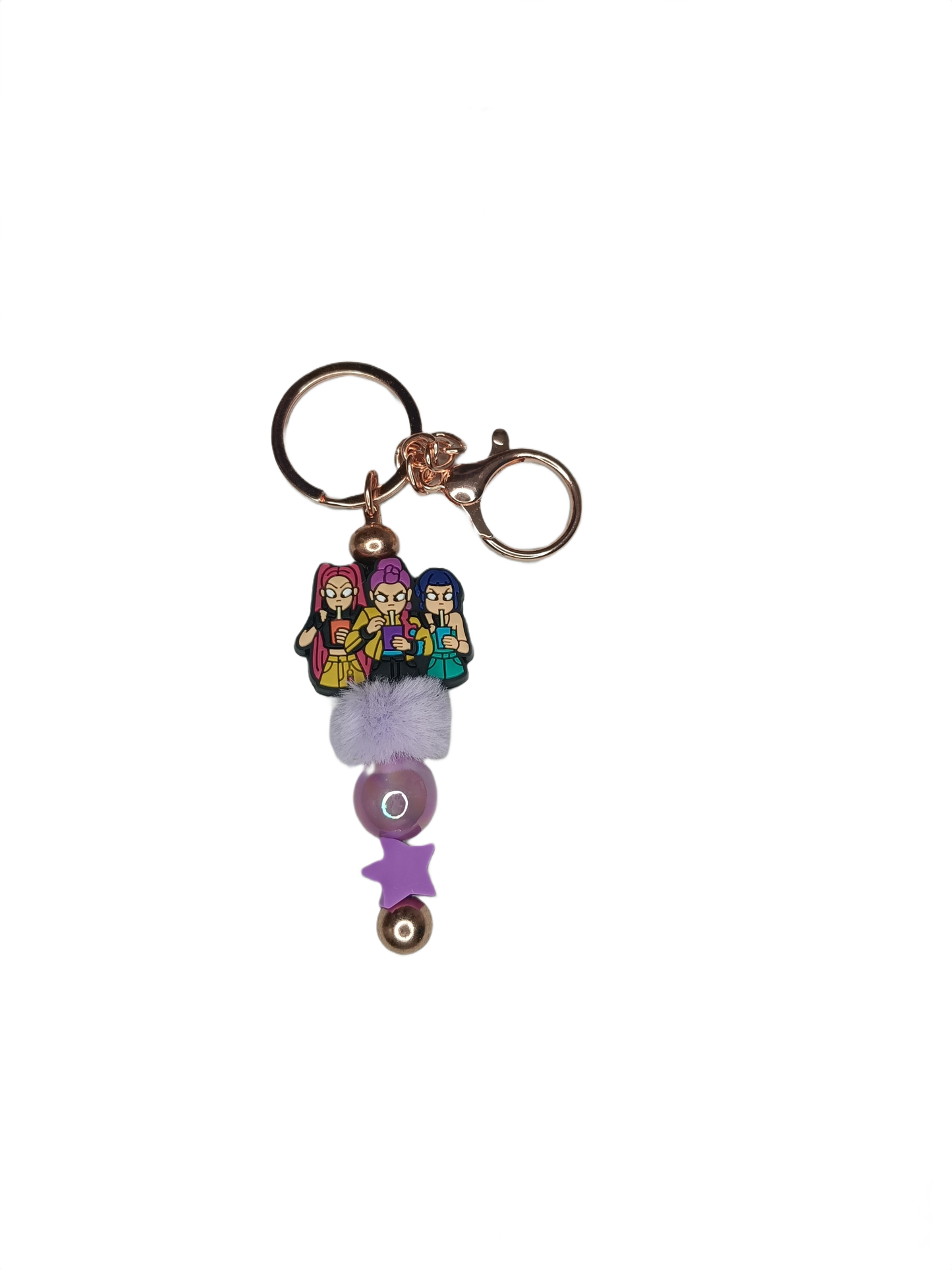 Llavero cazadoras comiendo morado