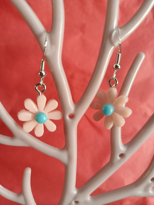 Pendientes de flor rosa con azul