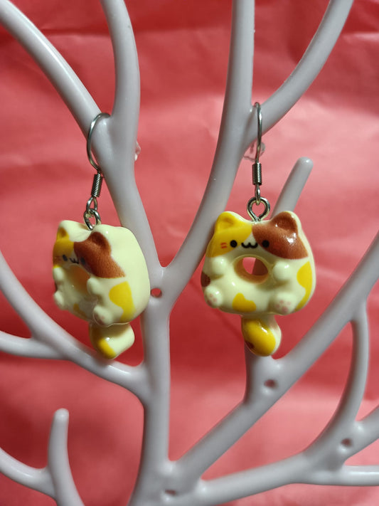 Pendientes de Gato-donut tricolor