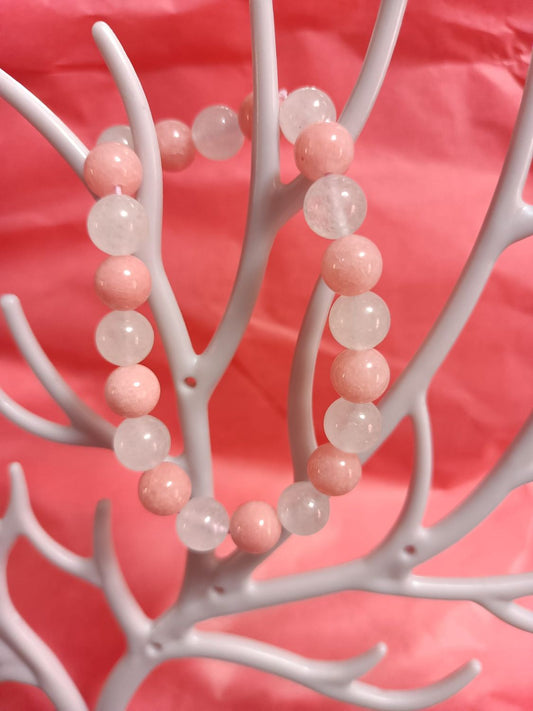 Pulsera de calcedonia rosa y selenita