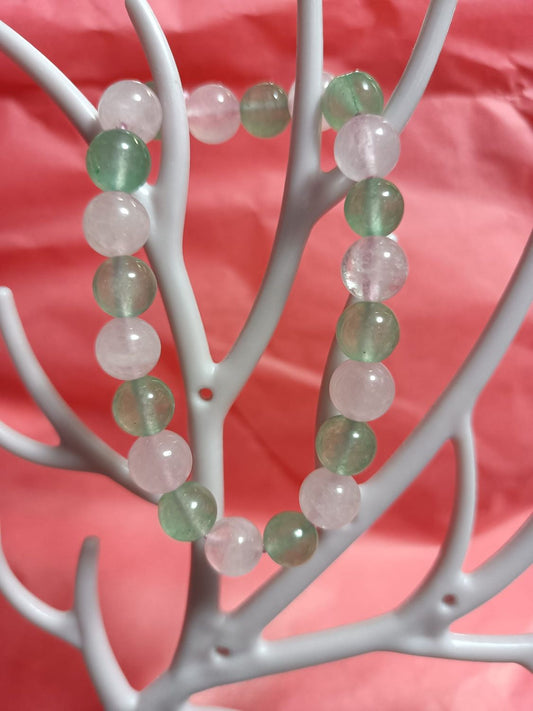 Pulsera de cuarzo rosa y aventurina