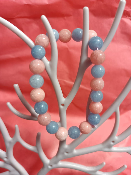 Pulsera de calcedonia rosa y aguamarina