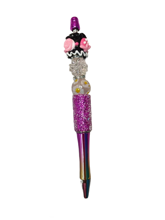 Bolígrafo kawaii rosa fucsia y amarillo