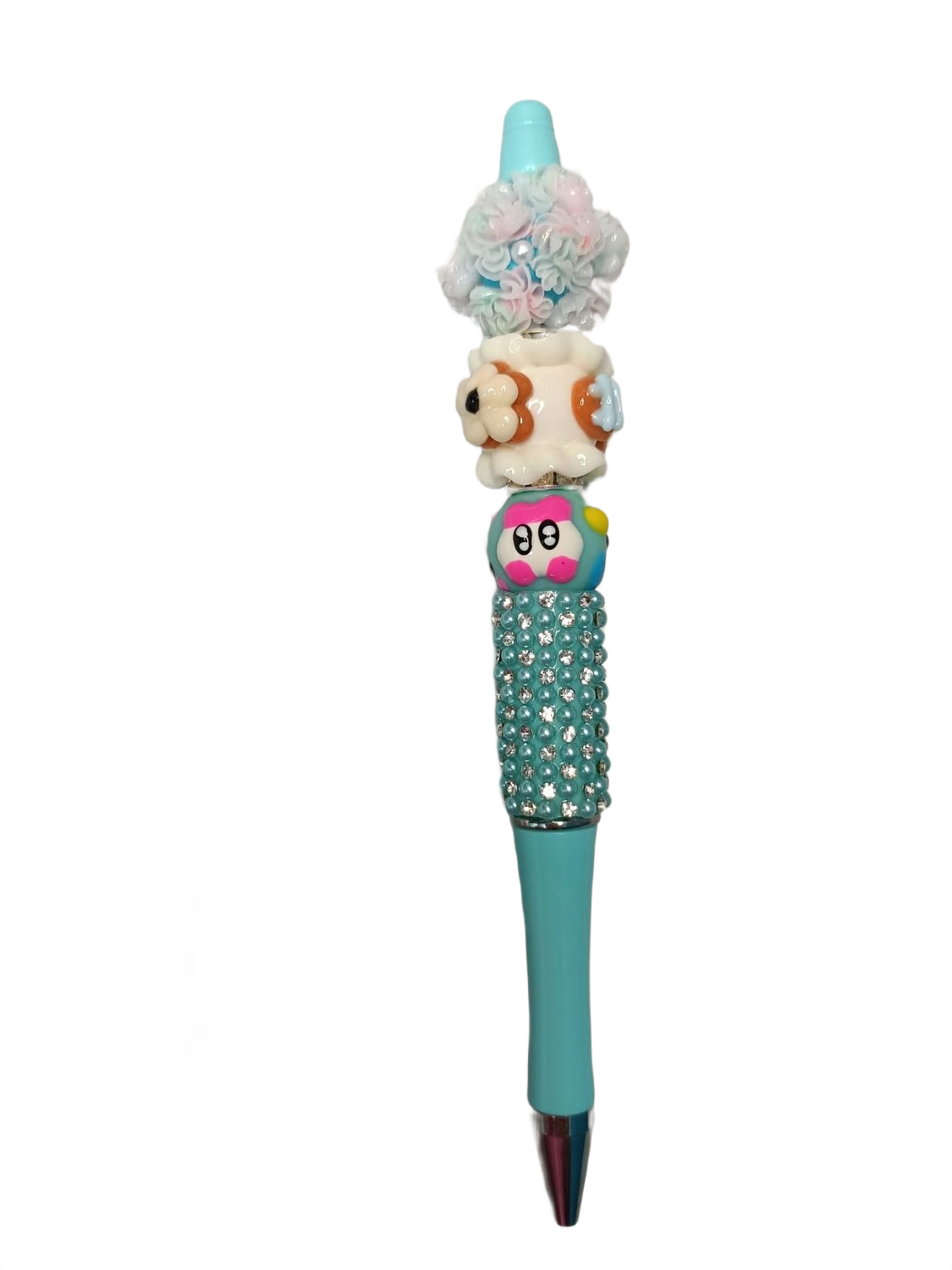 Bolígrafo kawaii azul y blanco