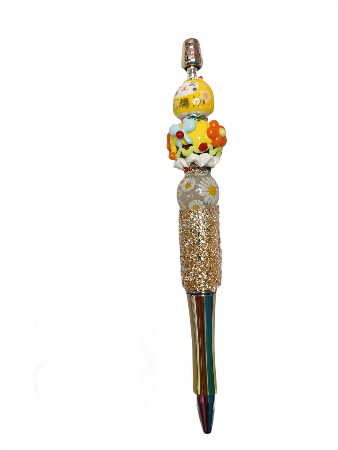 Bolígrafo gato de la suerte amarillo