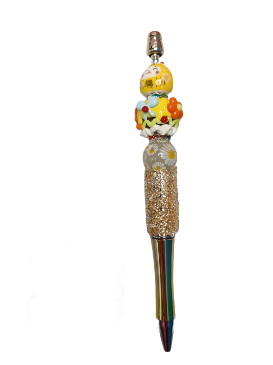 Bolígrafo gato de la suerte amarillo