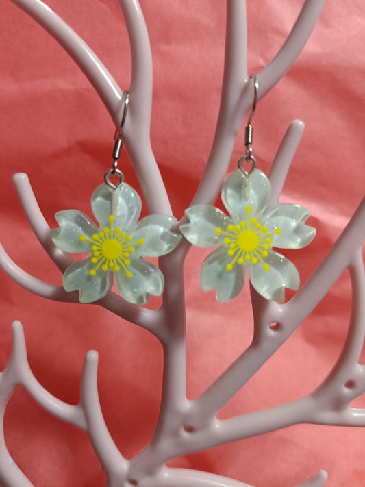 Pendientes Flor de sakura  azul