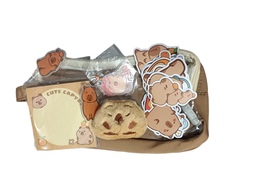Pack capibara de estuche y útiles de papelería